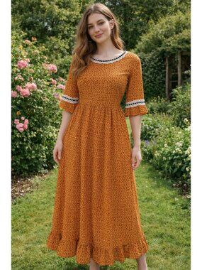 Vintage 70s orange/yellow floral maxi dress